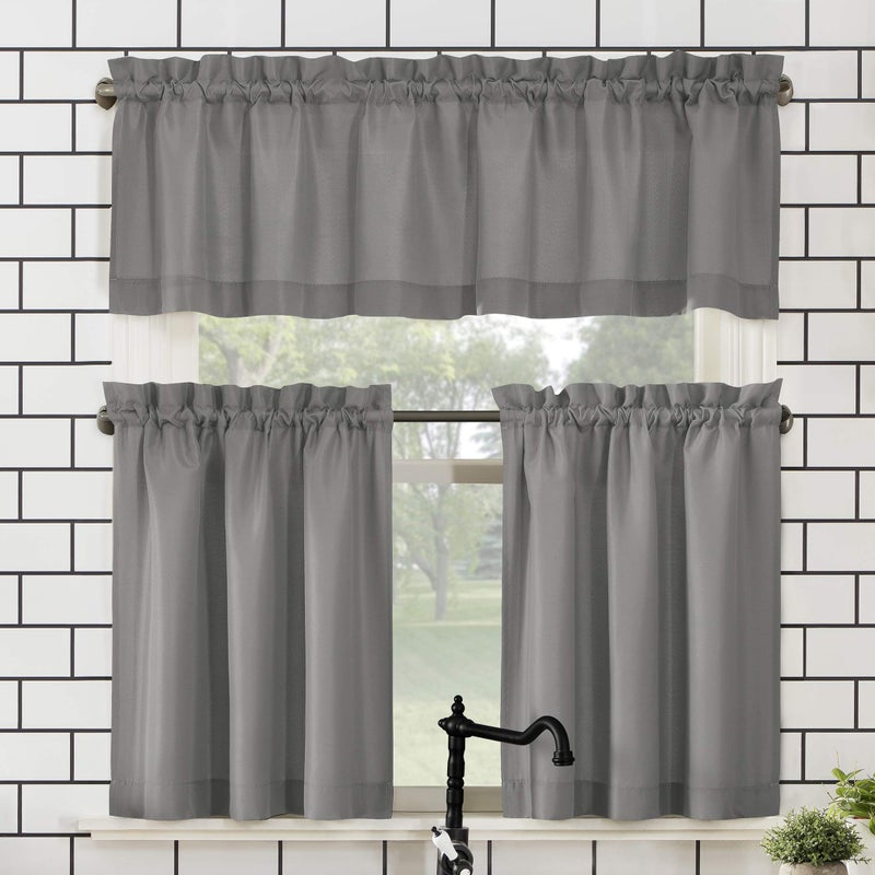 No. 918 No 918 Martine Microfiber SemiSheer Rod Pocket Kitchen Curtain Valance and Tiers Set 54 x 24 Gray 