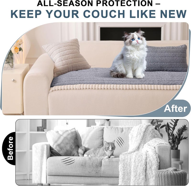OTOB Couch Covers for Sofa Pet Friendly, Washable & Non Slip Fuzzy Dog Couch Cover Sofa Slipcovers Love Seat, Soft Plush Cozy Furniture Protector Cushion Mat, All Seasons (Light Gray, 27.6" x 59.1") - Image 2