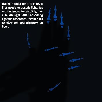 Sun&Beam Nails SunBeam Nails Handmade Presson Long Almond Stiletto Black White Halloween Glow In Dark Skeleton Finger Design False Nail Tips 10 Pcs 128 XS - Image 3