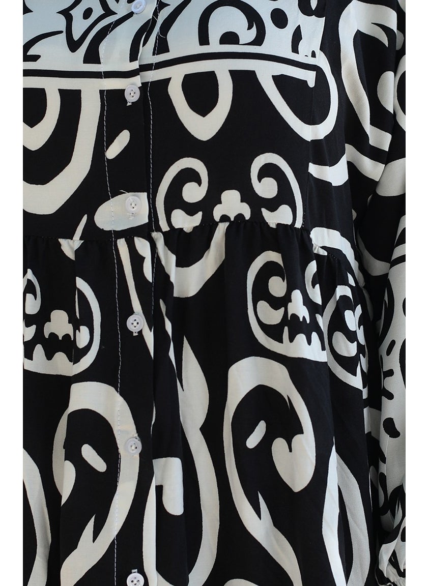 Sefa Merve - Patterned Viscose Dress 81875-01 Black - Image 1