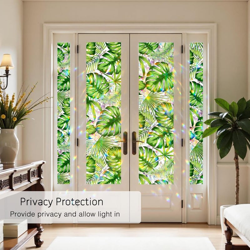 Maritown Window Film Privacy Rainbow Static Cling Window Film Plants Flowers Patterned Stained Glass Decorative Window Covering Stickers Films for Bathroom Kitchen Glass Windows Doors - Image 3