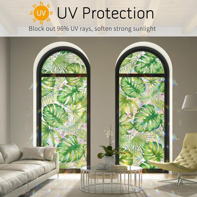 Maritown Window Film Privacy Rainbow Static Cling Window Film Plants Flowers Patterned Stained Glass Decorative Window Covering Stickers Films for Bathroom Kitchen Glass Windows Doors - Image 4