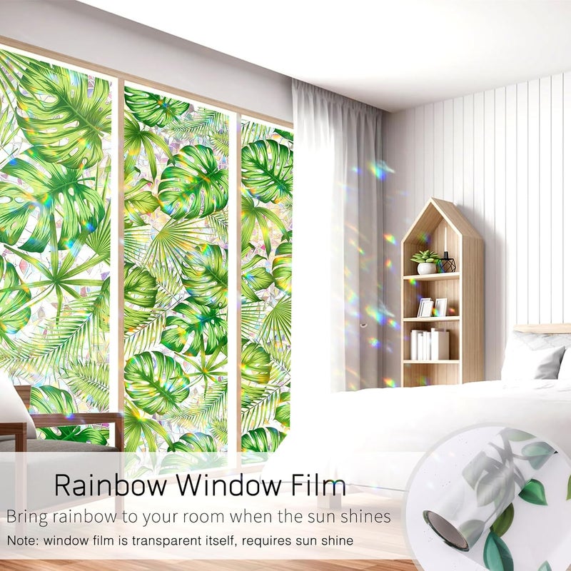 Maritown Window Film Privacy Rainbow Static Cling Window Film Plants Flowers Patterned Stained Glass Decorative Window Covering Stickers Films for Bathroom Kitchen Glass Windows Doors - Image 5