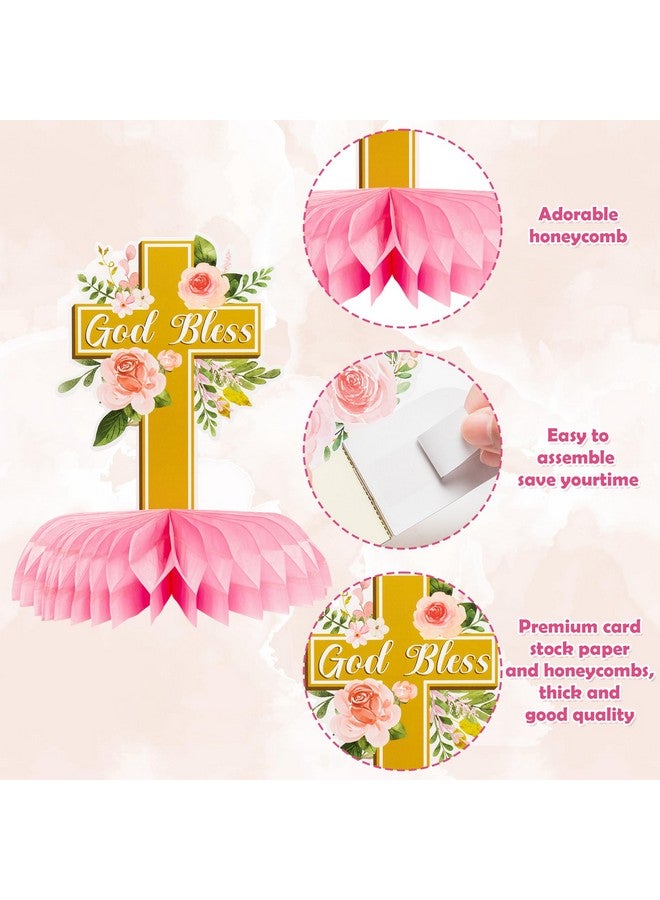 انجوليو 12 قطعة من زخارف الأزهار على شكل زهرة بارك الله في أول احتفال بالتواصل مع العسل، زينة الطاولة ذات الوجهين لحفلات تعميد الطفلة، ديكورات حفلات التعميد، ديكورات الصور الدينية للفتيات - Image 3