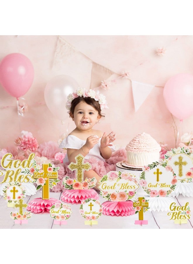 انجوليو 12 قطعة من زخارف الأزهار على شكل زهرة بارك الله في أول احتفال بالتواصل مع العسل، زينة الطاولة ذات الوجهين لحفلات تعميد الطفلة، ديكورات حفلات التعميد، ديكورات الصور الدينية للفتيات - Image 5