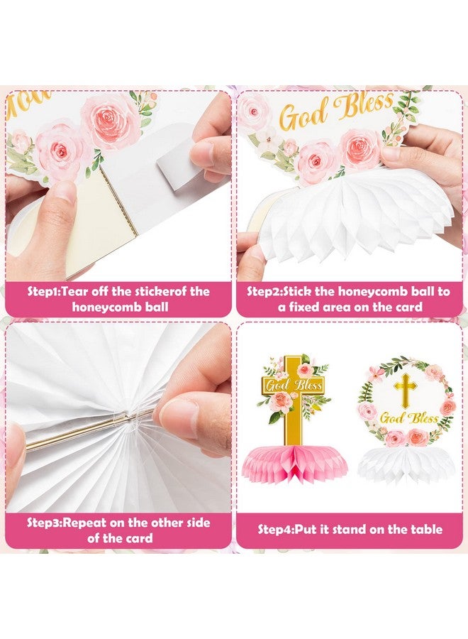 انجوليو 12 قطعة من زخارف الأزهار على شكل زهرة بارك الله في أول احتفال بالتواصل مع العسل، زينة الطاولة ذات الوجهين لحفلات تعميد الطفلة، ديكورات حفلات التعميد، ديكورات الصور الدينية للفتيات - Image 4