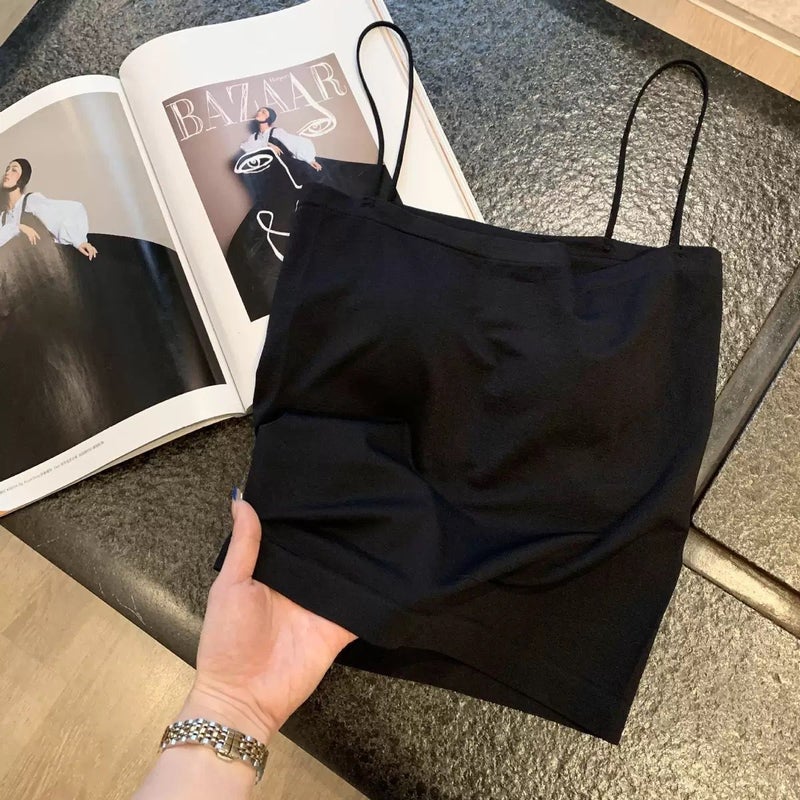 Ice Silk Seamless Oil Painting Girl Strapless Hot Girl Latex Tape Chest Pad Fixed Cup Wrap Chest Tube Top Vest Women Summer Advanced Black 