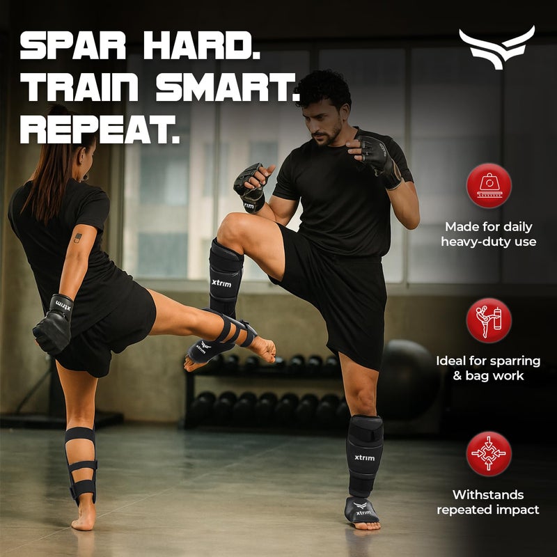 XTRIM Boxing Shin Guard for MMA, Kickboxing, Muay Thai, Karate & Taekwondo, High-Density Foam Padding for Shock Absorption, Lightweight Full Shin & Instep Protection, Secure Velcro Fit, (L) - Image 4