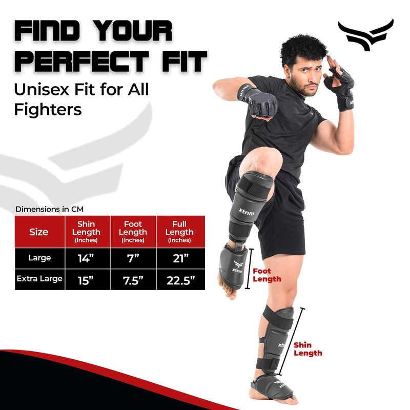 XTRIM Boxing Shin Guard for MMA, Kickboxing, Muay Thai, Karate & Taekwondo, High-Density Foam Padding for Shock Absorption, Lightweight Full Shin & Instep Protection, Secure Velcro Fit, (L) - Image 5