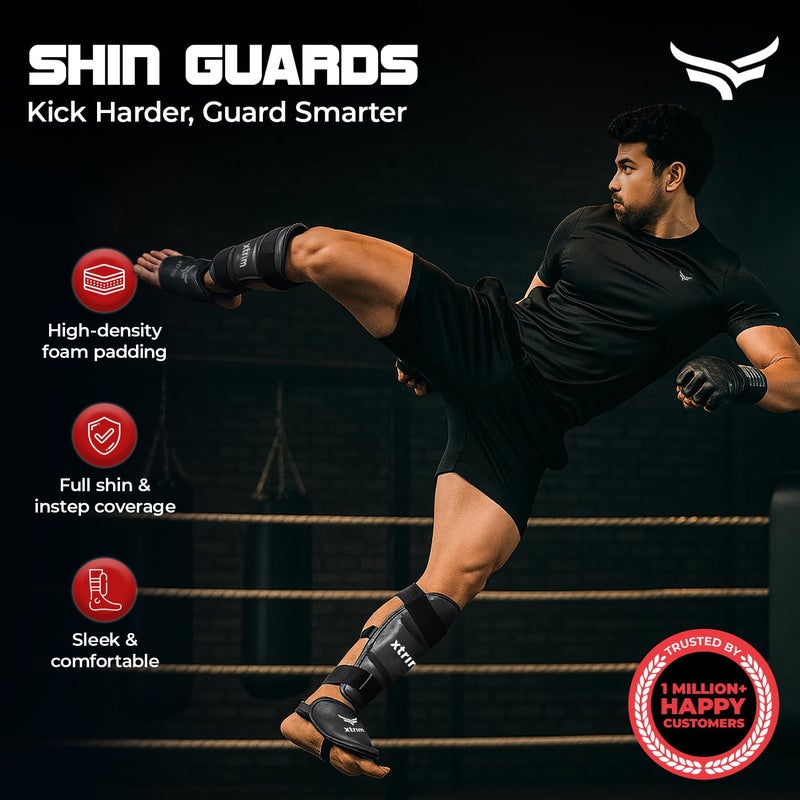 XTRIM Boxing Shin Guard for MMA, Kickboxing, Muay Thai, Karate & Taekwondo, High-Density Foam Padding for Shock Absorption, Lightweight Full Shin & Instep Protection, Secure Velcro Fit, (L) - Image 2