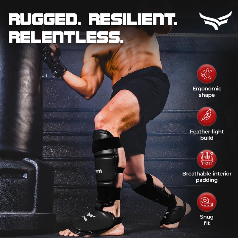 XTRIM Boxing Shin Guard for MMA, Kickboxing, Muay Thai, Karate & Taekwondo, High-Density Foam Padding for Shock Absorption, Lightweight Full Shin & Instep Protection, Secure Velcro Fit, (L) - Image 3