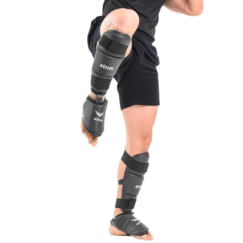 XTRIM Boxing Shin Guard for MMA, Kickboxing, Muay Thai, Karate & Taekwondo, High-Density Foam Padding for Shock Absorption, Lightweight Full Shin & Instep Protection, Secure Velcro Fit, (L) - Image 1