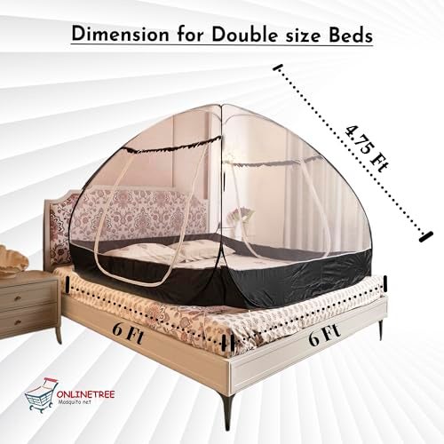 OnlineTree Mosquito Net for Double Bed | Queen Size Embroidery Foldable Machardani | Polyester 30GSM Strong Net | PVC Coated Corrosion Resistant Steel Wire (Royal Black) - Image 3