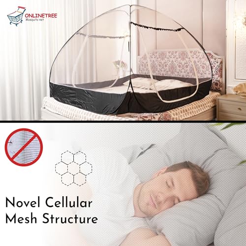 OnlineTree Mosquito Net for Double Bed | Queen Size Embroidery Foldable Machardani | Polyester 30GSM Strong Net | PVC Coated Corrosion Resistant Steel Wire (Royal Black) - Image 5