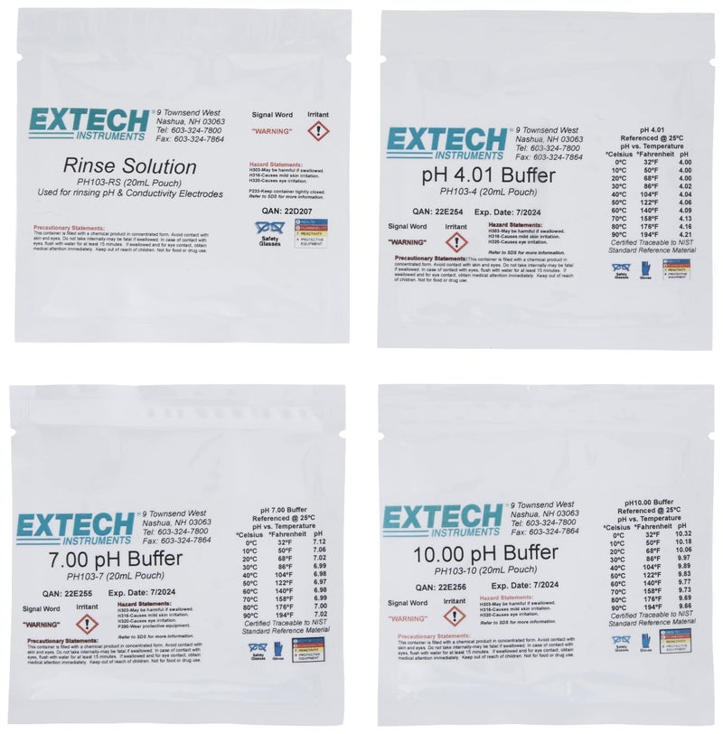 Extech PH103 Tripak Buffer Solution Pouches Portable pH Calibration Kit with 3 PreMeasured Packets pH 4 pH 7 pH 10 ReadytoUse Standard Solutions for Lab Field Water Testing