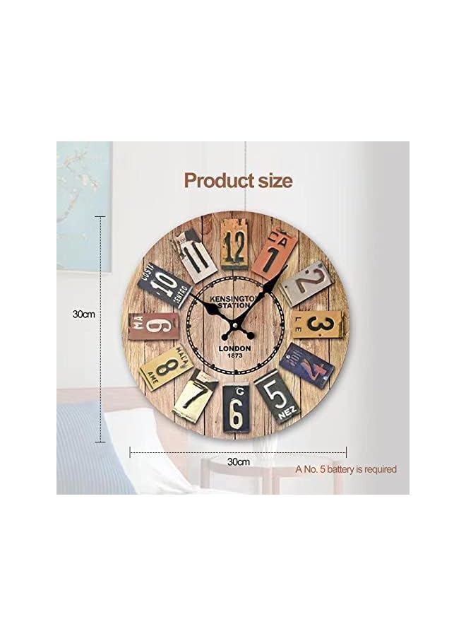 The Bros Round Wall Clock 14 Inch Large Numbers Wooden Wall Clocks Battery Operated,Retro Rustic Style Decorative for Living Room Kitchen Home Bathroom Bedroom - Image 3