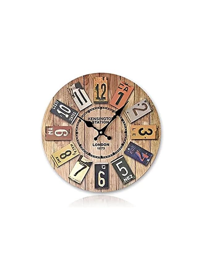 The Bros Round Wall Clock 14 Inch Large Numbers Wooden Wall Clocks Battery Operated,Retro Rustic Style Decorative for Living Room Kitchen Home Bathroom Bedroom - Image 2