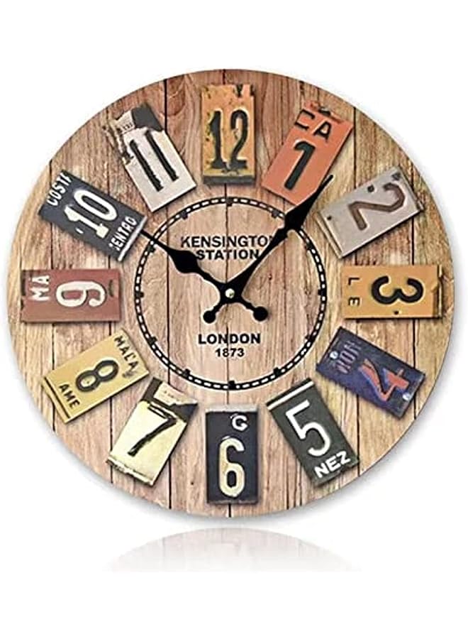 The Bros Round Wall Clock 14 Inch Large Numbers Wooden Wall Clocks Battery Operated,Retro Rustic Style Decorative for Living Room Kitchen Home Bathroom Bedroom - Image 1