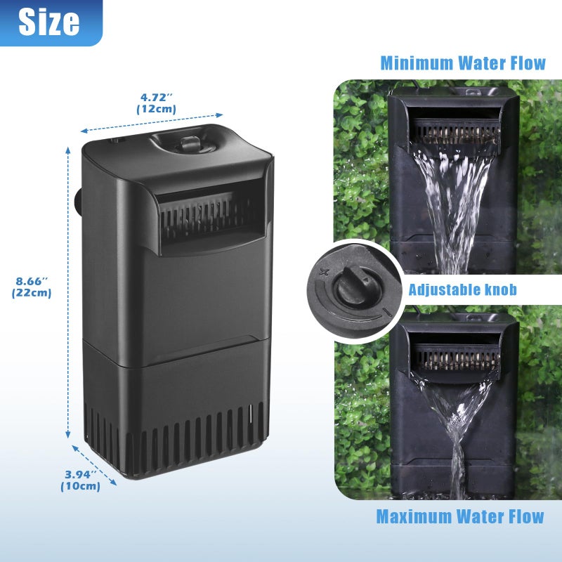 TARARIUM 220GPH Turtle Filter for 20-45 Gal Tank, Small Turtle Filters 3-stage Filtration for Freshwater Saltwater Cloudywater, Ultra-quiet and Flow Adjustable for Fish Turtles Shrimps Amphibians Frogs - Image 4