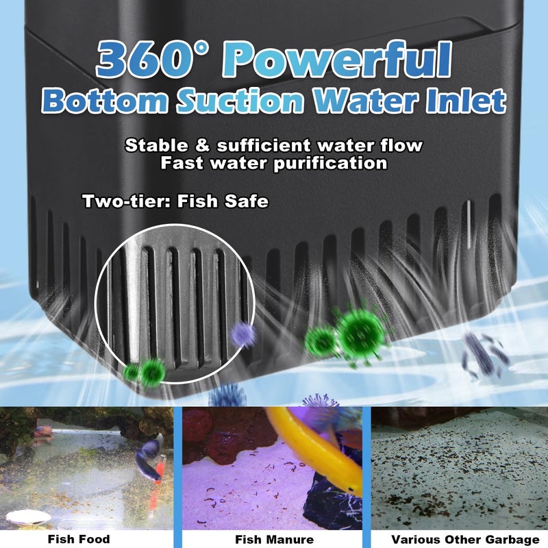 TARARIUM 220GPH Turtle Filter for 20-45 Gal Tank, Small Turtle Filters 3-stage Filtration for Freshwater Saltwater Cloudywater, Ultra-quiet and Flow Adjustable for Fish Turtles Shrimps Amphibians Frogs - Image 5