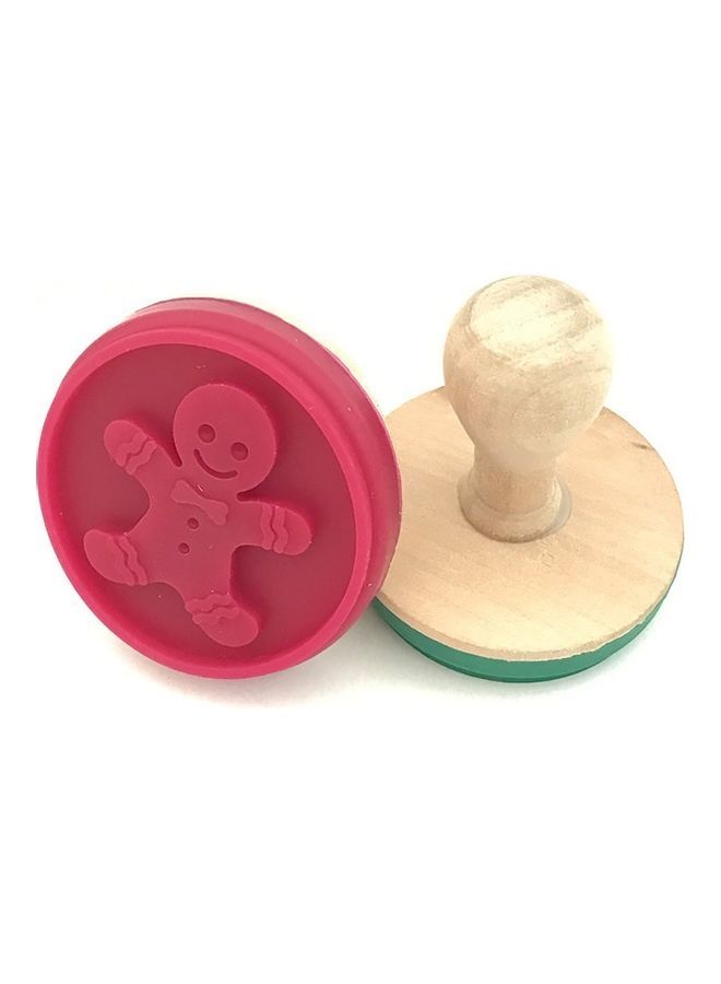 NIBEMINENT Wooden Handle 3D Stamp Biscuit Mold Red/Beige