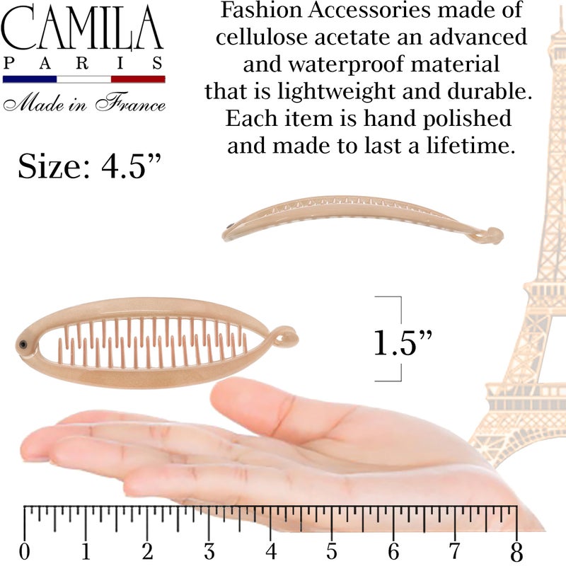 Camila Paris CP3133 2 Pack French Banana Clip Hair Comb Classic Girls Updo Flexible Ponytail Holder Interlocking Banana Combs, Fashion Durable Styling Hair Accessories for Women, Made in France - Image 3