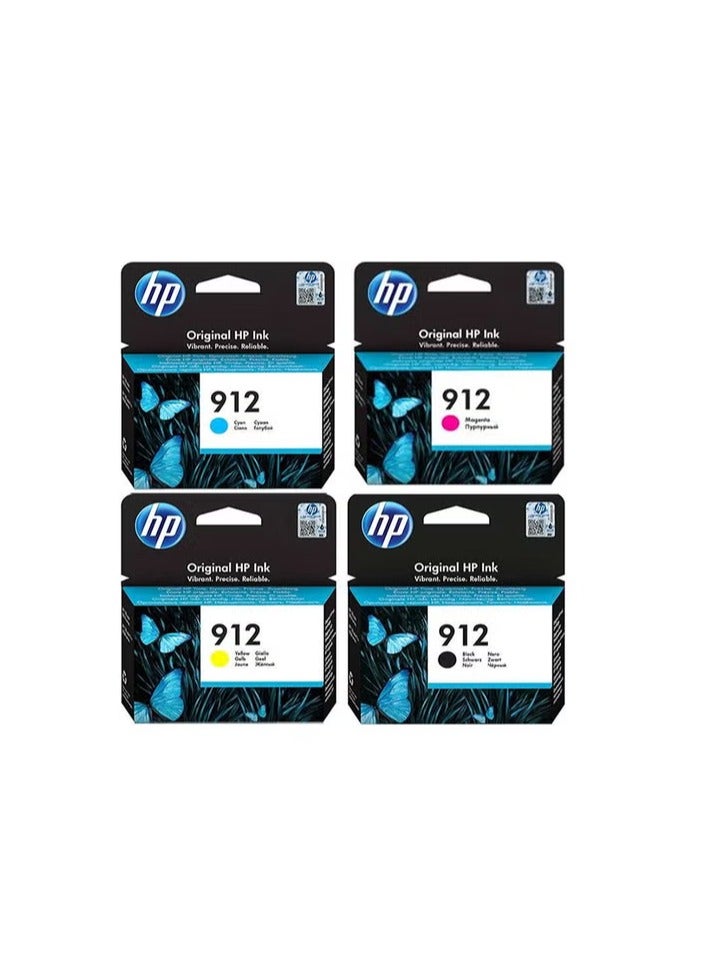 Pack of 4 HP 912 Original Ink Cartridge Set Black, Cyan, Yellow & Magenta 