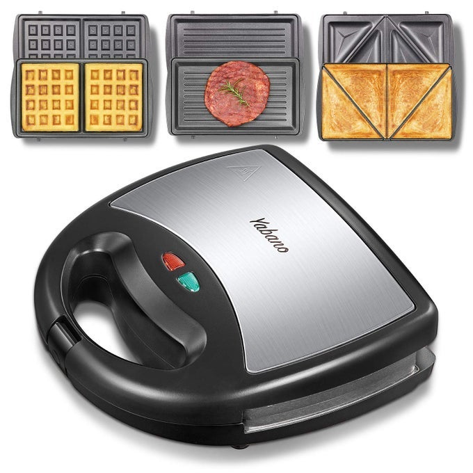 SANDWICH MAKER 3 IN 1 WAFFLE MAKER TOASTER AND ELECTRIC PANINI PRESS GRILL WITH NONSTICK COATING PLATE EASY TO CLEAN HEATING UP FAST