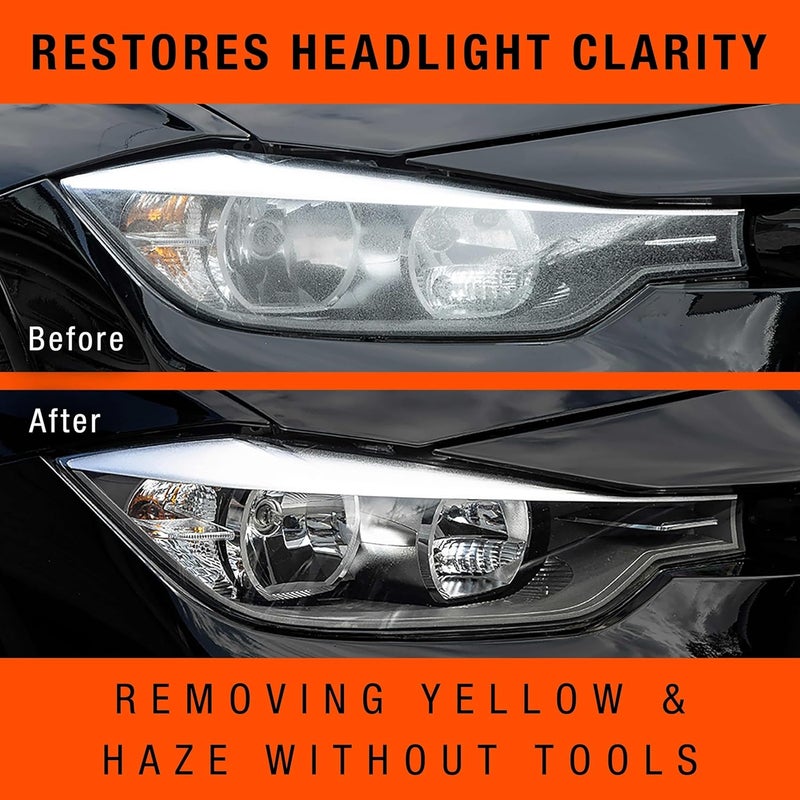 نو فينيش مجموعة Nu Finish Headlight Restore and Repel Kit، مجموعة ترميم المصابيح الأمامية للسيارة من خطوتين مع 4 مناديل ترميم المصابيح الأمامية ورذاذ مانع للتسرب من السيراميك ذاتي التسوية تصميم مطابق لسعودية - Image 3