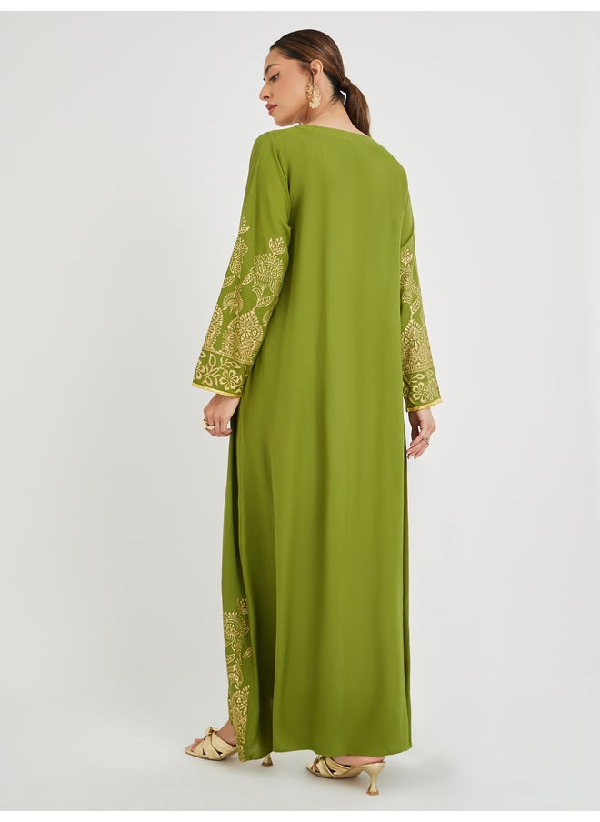 Maxim Creation Maxim Creation Foil Block Print Round Neck Jalabiya with Button Detail  - Image 4