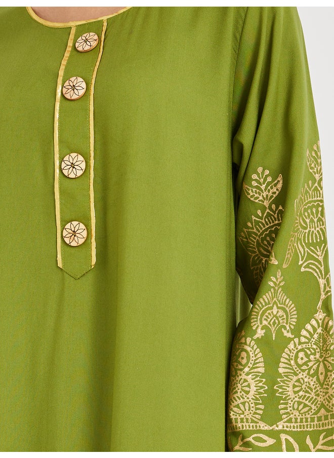 Maxim Creation Maxim Creation Foil Block Print Round Neck Jalabiya with Button Detail  - Image 3