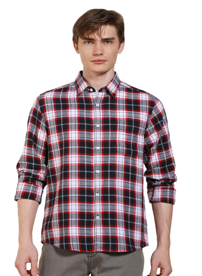 دينيس لينغو Men's Red 100% Cotton Checkered Regular FiT-Shirt