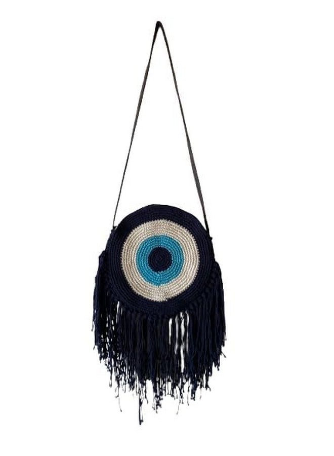 COTTONCUBE Evil eye Handbag for Women Purse Crochet bag with Strap for Girls clutch zip closure fashionable bag macrame (Blue) - Image 1