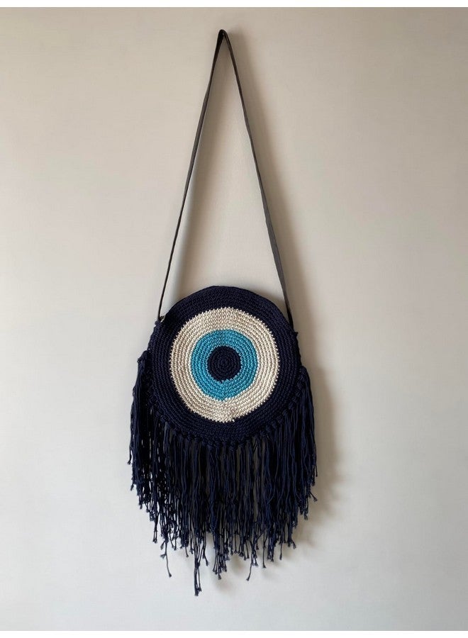 COTTONCUBE Evil eye Handbag for Women Purse Crochet bag with Strap for Girls clutch zip closure fashionable bag macrame (Blue) - Image 4