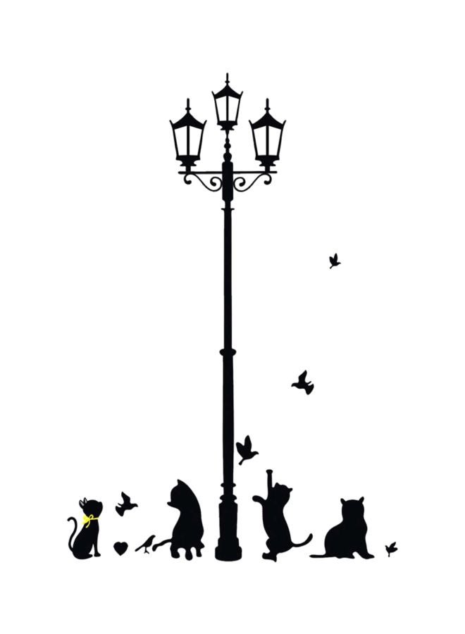 نيبمينينت Street Lamp Black Hearts Playing Cat Vinyl Sticker - Image 1