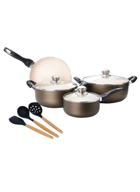Ceramic Cookware Set with Nonstick Coating - Ovenproof Handle, Healthy Cooking, Induction Compatible, Scratch Resistant, and Durable