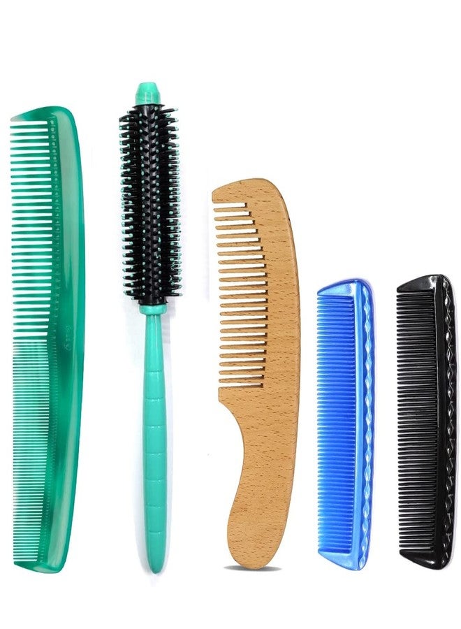 مابل مجموعة مشط تصفيف الشعر من خشب القيقب، مشط خشبي، مشط حقيبة يد مع فرشاة شعر دائرية، مناسبة للنساء والرجال (متعددة الألوان)، مشط تصفيف الشعر للنساء (عبوة من 5 قطع) - Image 1