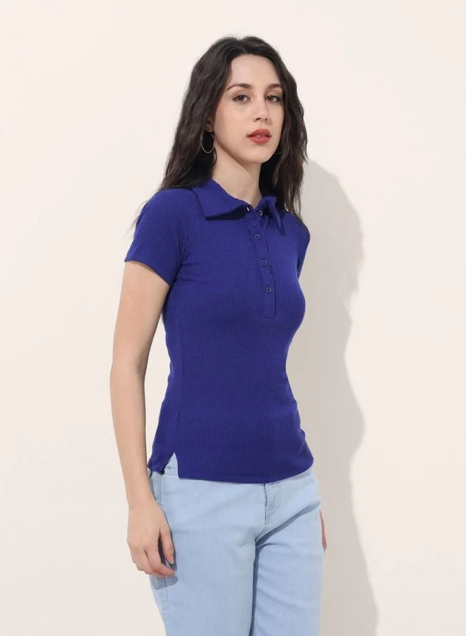 Freehand  Women Regular Fit Solid Collared Neck Short Sleeve Top  | Best Price UAE