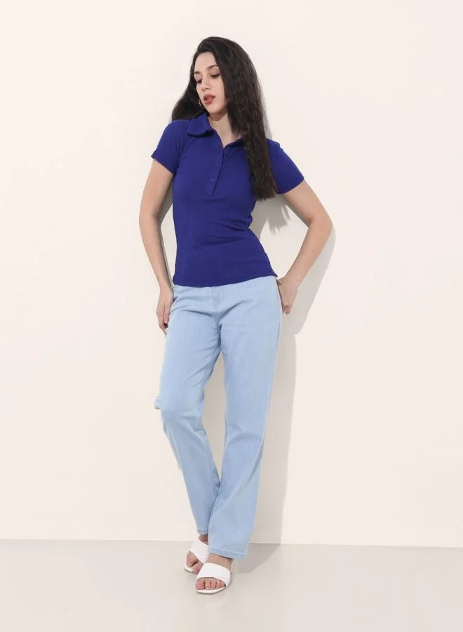 Freehand  Women Regular Fit Solid Collared Neck Short Sleeve Top  | Best Price UAE