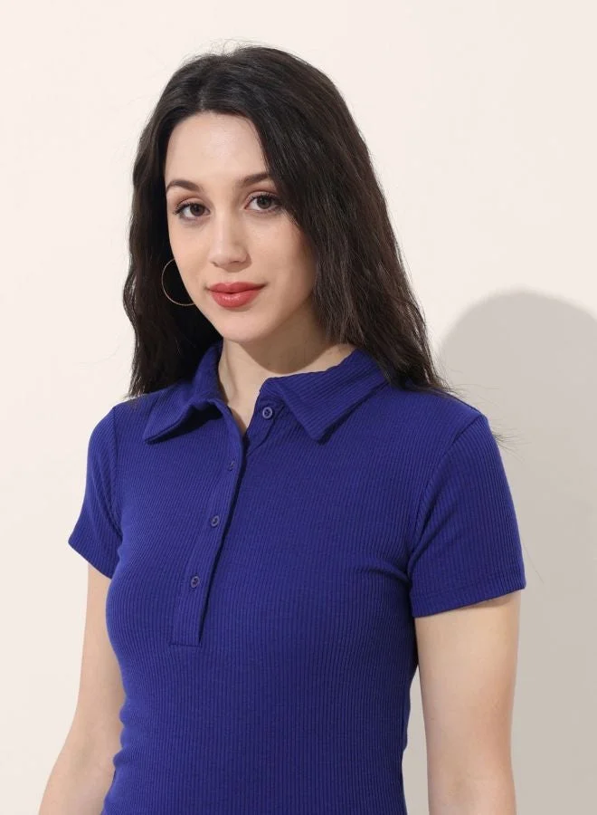 Freehand  Women Regular Fit Solid Collared Neck Short Sleeve Top  | Best Price UAE