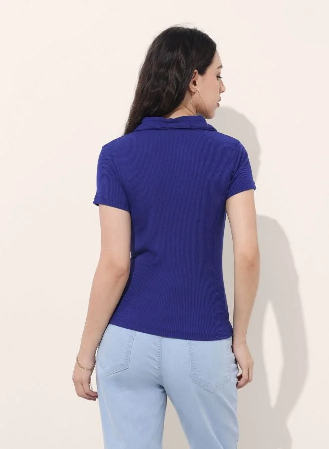 Freehand  Women Regular Fit Solid Collared Neck Short Sleeve Top  | Best Price UAE