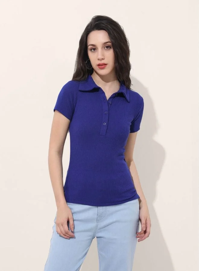 Freehand  Women Regular Fit Solid Collared Neck Short Sleeve Top  | Best Price UAE