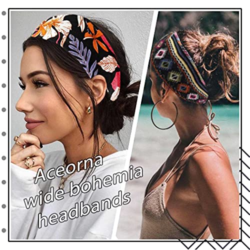 Aceorna أيسورنا بوهو باندو أربطة رأس عريضة مع عقدة، لفات شعر مرنة، إكسسوارات شعر عصرية للنساء 3 قطع (شيك) - Image 4