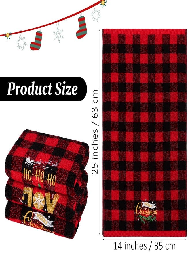 MCEAST 3 Pack Large Size Christmas Hand Towels 25 x 14 Inch Christmas Kitchen Towel 100% Cotton Towels Decorative Embroidery Holiday Towels for Bathroom Kitchen Dining Room, Red and Black Plaid - Image 2