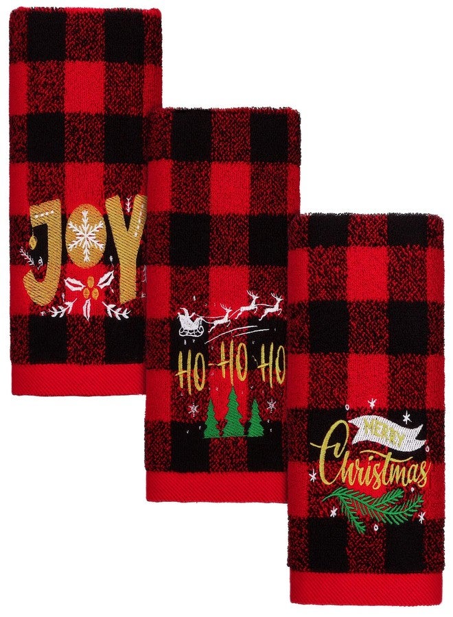 MCEAST 3 Pack Large Size Christmas Hand Towels 25 x 14 Inch Christmas Kitchen Towel 100% Cotton Towels Decorative Embroidery Holiday Towels for Bathroom Kitchen Dining Room, Red and Black Plaid - Image 1