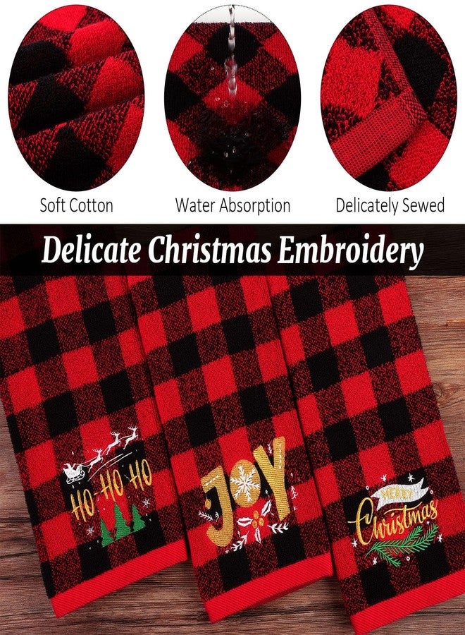 MCEAST 3 Pack Large Size Christmas Hand Towels 25 x 14 Inch Christmas Kitchen Towel 100% Cotton Towels Decorative Embroidery Holiday Towels for Bathroom Kitchen Dining Room, Red and Black Plaid - Image 3