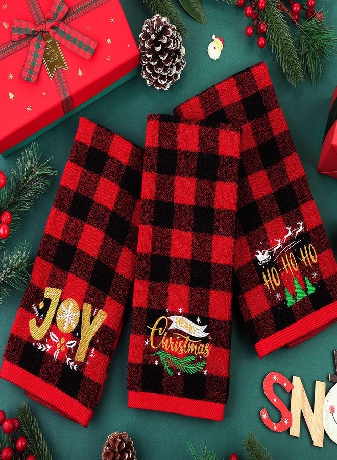 MCEAST 3 Pack Large Size Christmas Hand Towels 25 x 14 Inch Christmas Kitchen Towel 100% Cotton Towels Decorative Embroidery Holiday Towels for Bathroom Kitchen Dining Room, Red and Black Plaid - Image 5