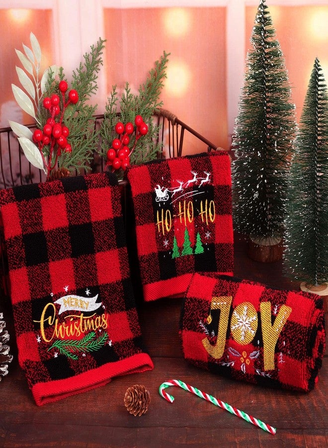 MCEAST 3 Pack Large Size Christmas Hand Towels 25 x 14 Inch Christmas Kitchen Towel 100% Cotton Towels Decorative Embroidery Holiday Towels for Bathroom Kitchen Dining Room, Red and Black Plaid - Image 4