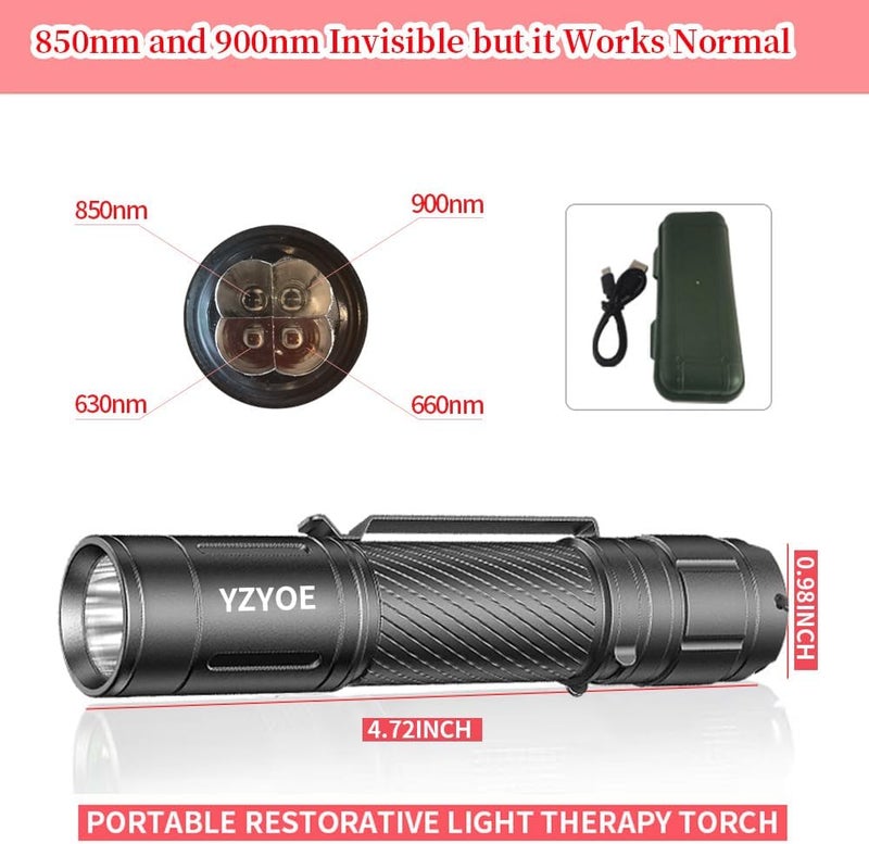 YZYOE Infrared Light Therapy for Joint and Muscle Pain Portable Rechargeable Flashlight Red Light Therapy Wand DeviceRed Lights4 WavelengthsNear Infrared Light Therapy - Image 2