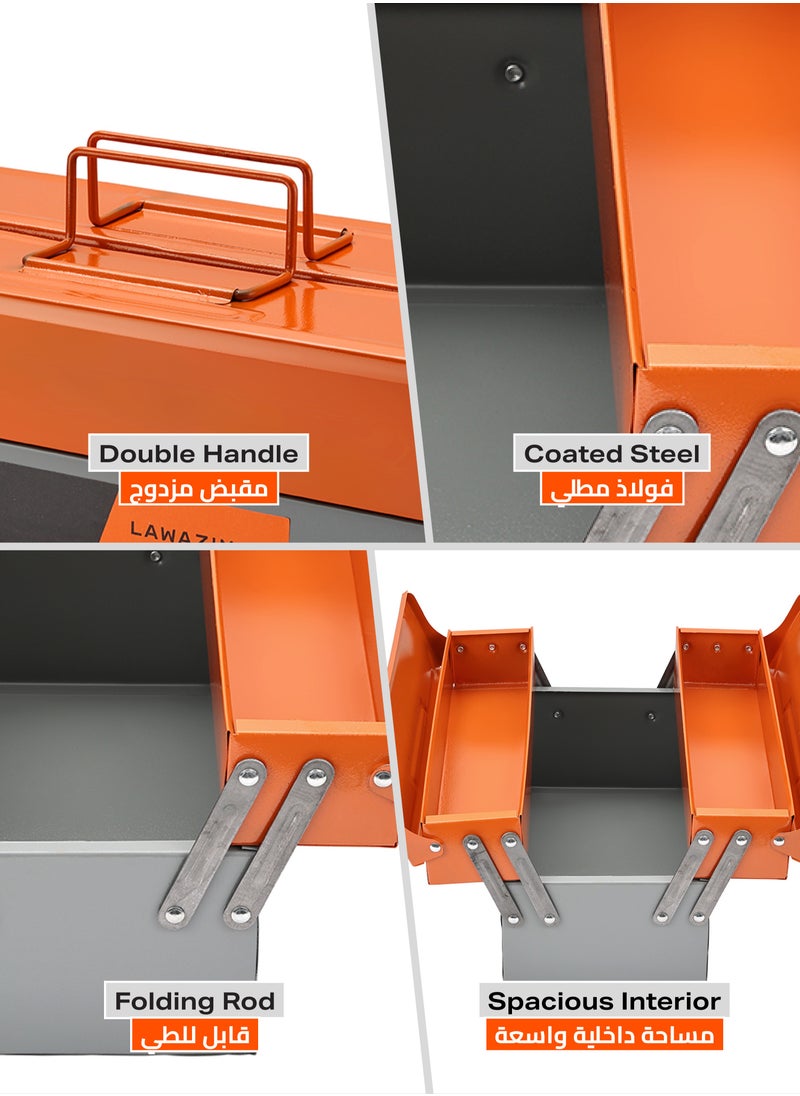 LAWAZIM - 2-Tray Metal Tool Box - 35cm, 14 Inch - Foldable Large-Capacity Portable Upward Folding Organizer with Durable Steel, Rust-Proof, Weather-Resistant Design - Ideal for Garage, Workshop, Construction, and DIY - Image 1